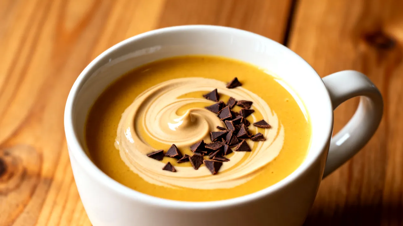 Goldene Milch mit Tahini und Kakao-Nibs"