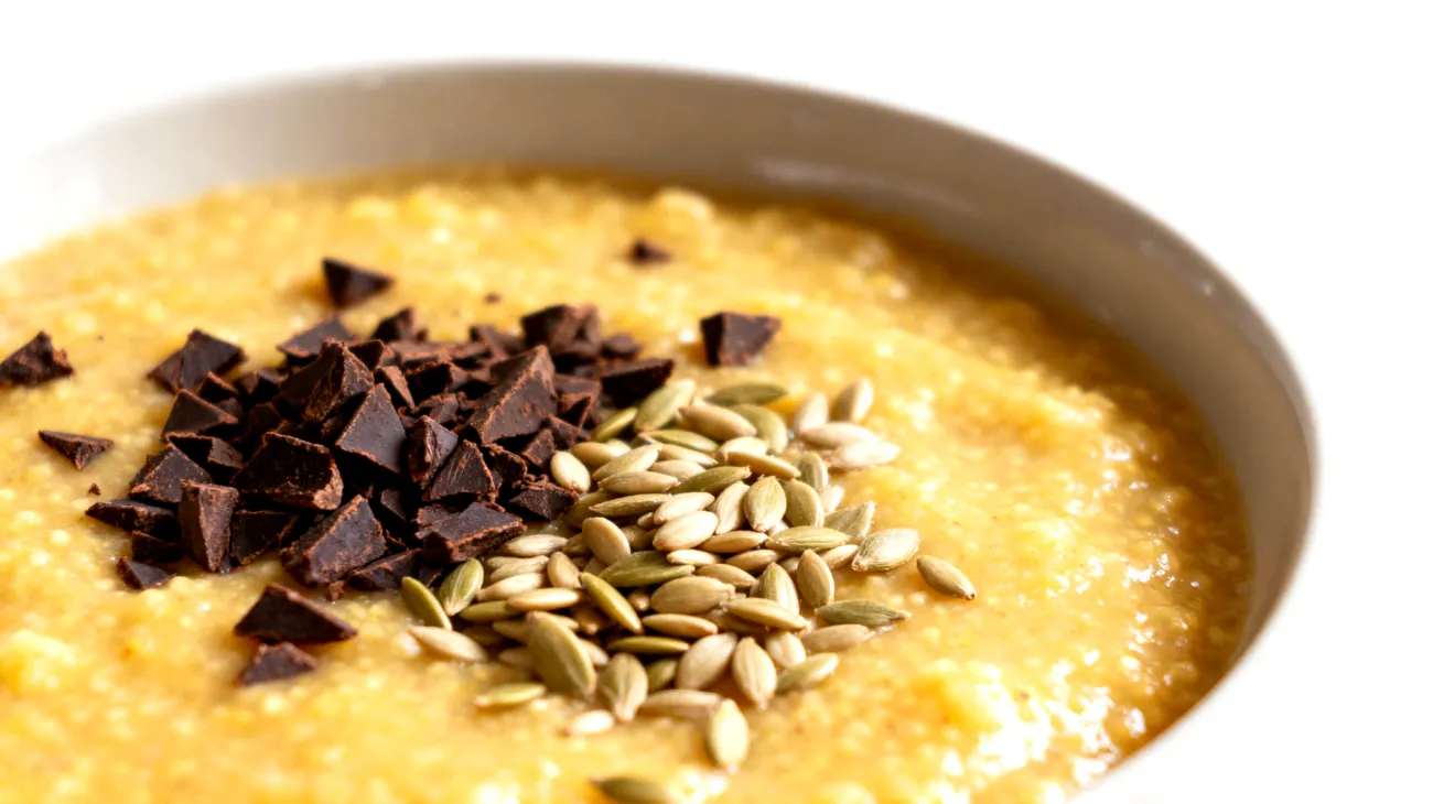 Amaranth-Porridge mit Kakao-Nibs und Hanfsamen"