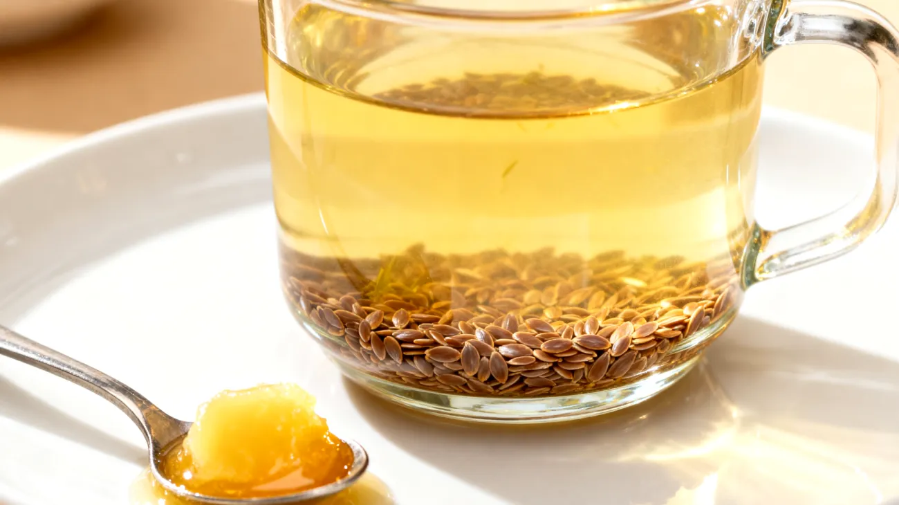 Fenchel-Anis-Tee mit eingeweichten Leinsamen und einem Teelöffel Ghee"