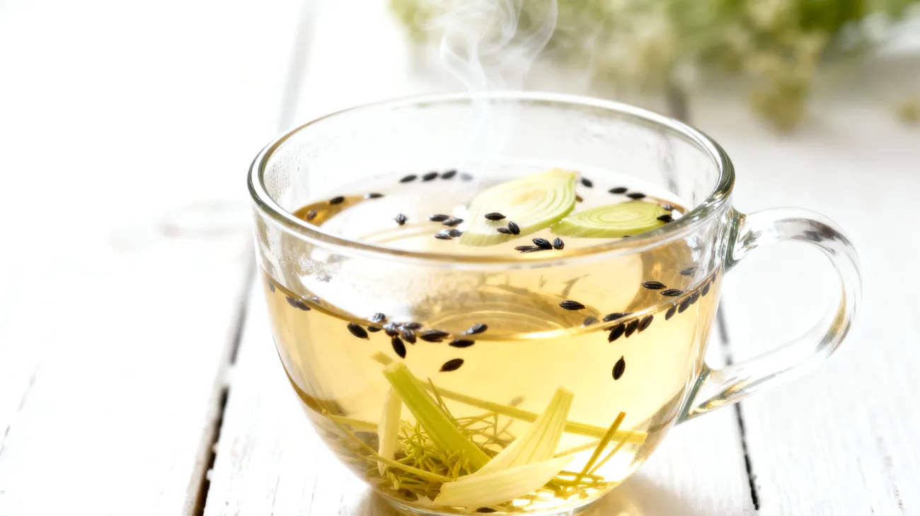 Fenchel-Ingwer-Tee mit fermentierten Schwarzkümmelkörnern"