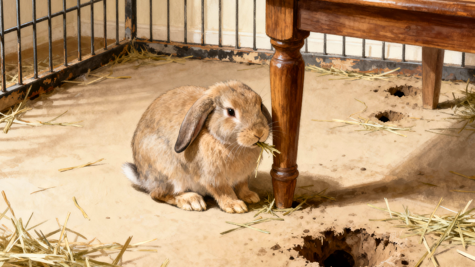 Erwachsene Kaninchen zeigen oft Langeweile und destruktives Verhalten, wenn sie nicht ausreichend geistig und körperlich beschäftigt werden, was zu Möbelknabbern, übermäßigem Graben und Apathie führen kann"