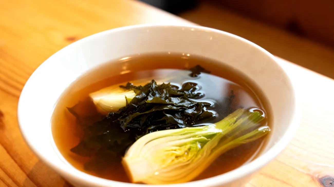 Miso-Suppe mit Wakame-Algen und gedämpftem Fenchel"
